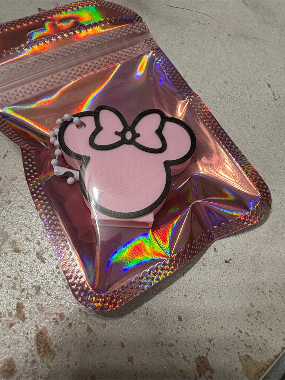 Pink Minnie-Style Silicone Bag Charm Keychain for Kids